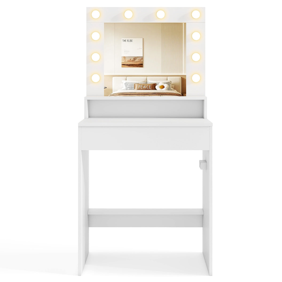 Vanity Desk with Adjustable Brightness and 3 Light Modes for Bedroom-White-Makeup Vanities-DECOROLALA