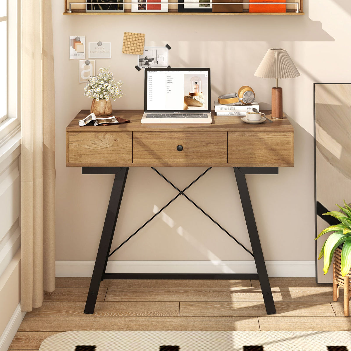 Vanity Desk with Flip Top Mirror Makeup Dressing Table-Rustic Brown-Makeup Vanities-DECOROLALA