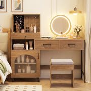 Vanity Desk with Mirror & Lights with Ring Slots & Necklace Hooks for Makeup-Natural & White-Makeup Vanities-DECOROLALA
