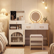 Vanity Desk with Mirror & Lights with Ring Slots & Necklace Hooks for Makeup-White-Makeup Vanities-DECOROLALA