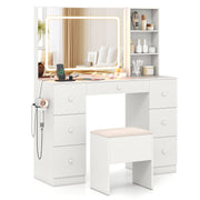 Vanity Desk with Mirror and Lights Makeup Dressing Table Vanity Table and Stool Set-White-Makeup Vanities-DECOROLALA