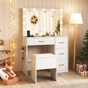 Vanity Desk with Mirror and Lights Makeup Dressing Table with Power Outlets-White-Makeup Vanities-DECOROLALA