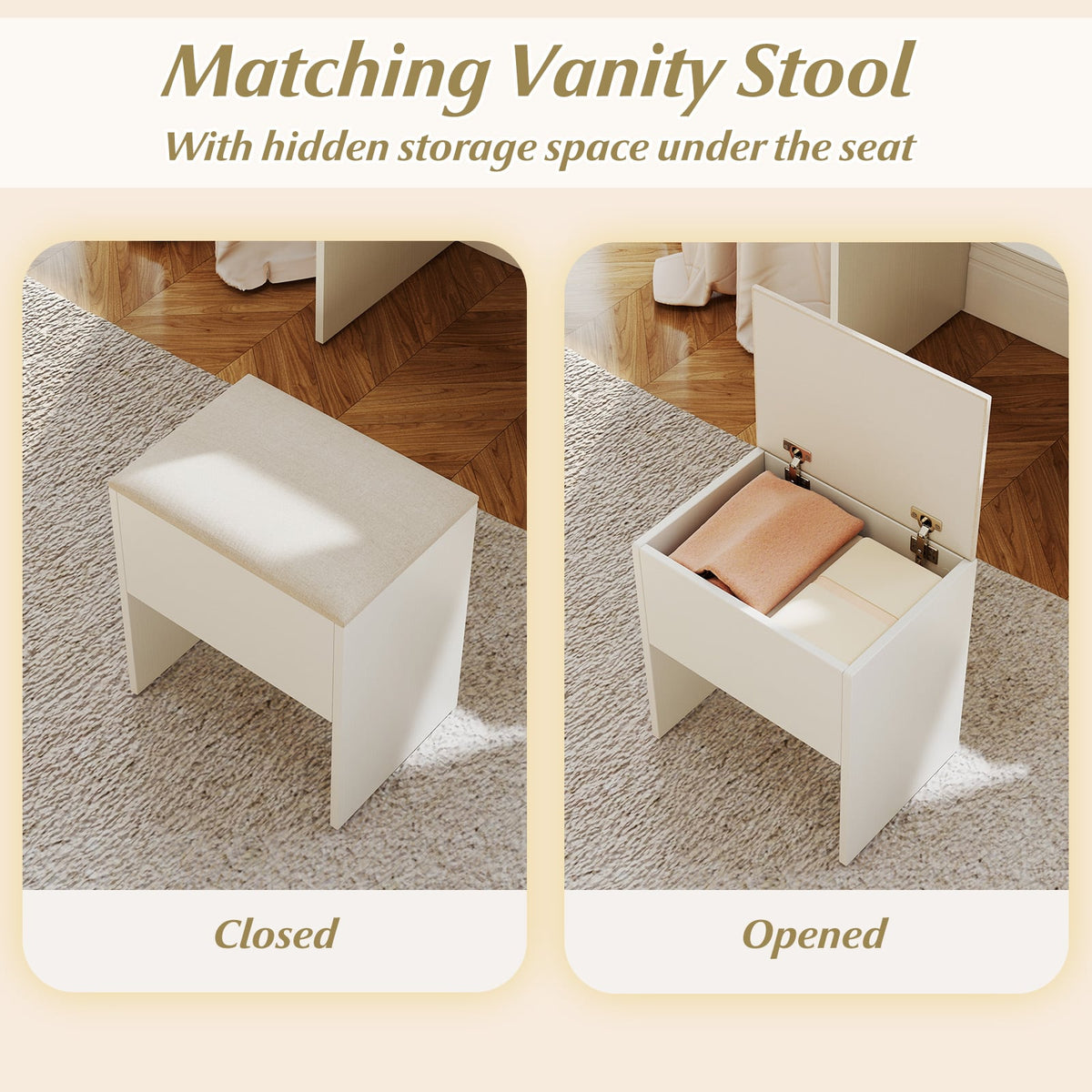 Vanity Desk with Mirror and Lights Makeup Dressing Table with Power Outlets-White-Makeup Vanities-DECOROLALA