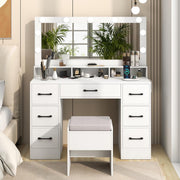Vanity Desk with Mirror and Lights Makeup Table with Power Outlets-White-Makeup Vanities-DECOROLALA
