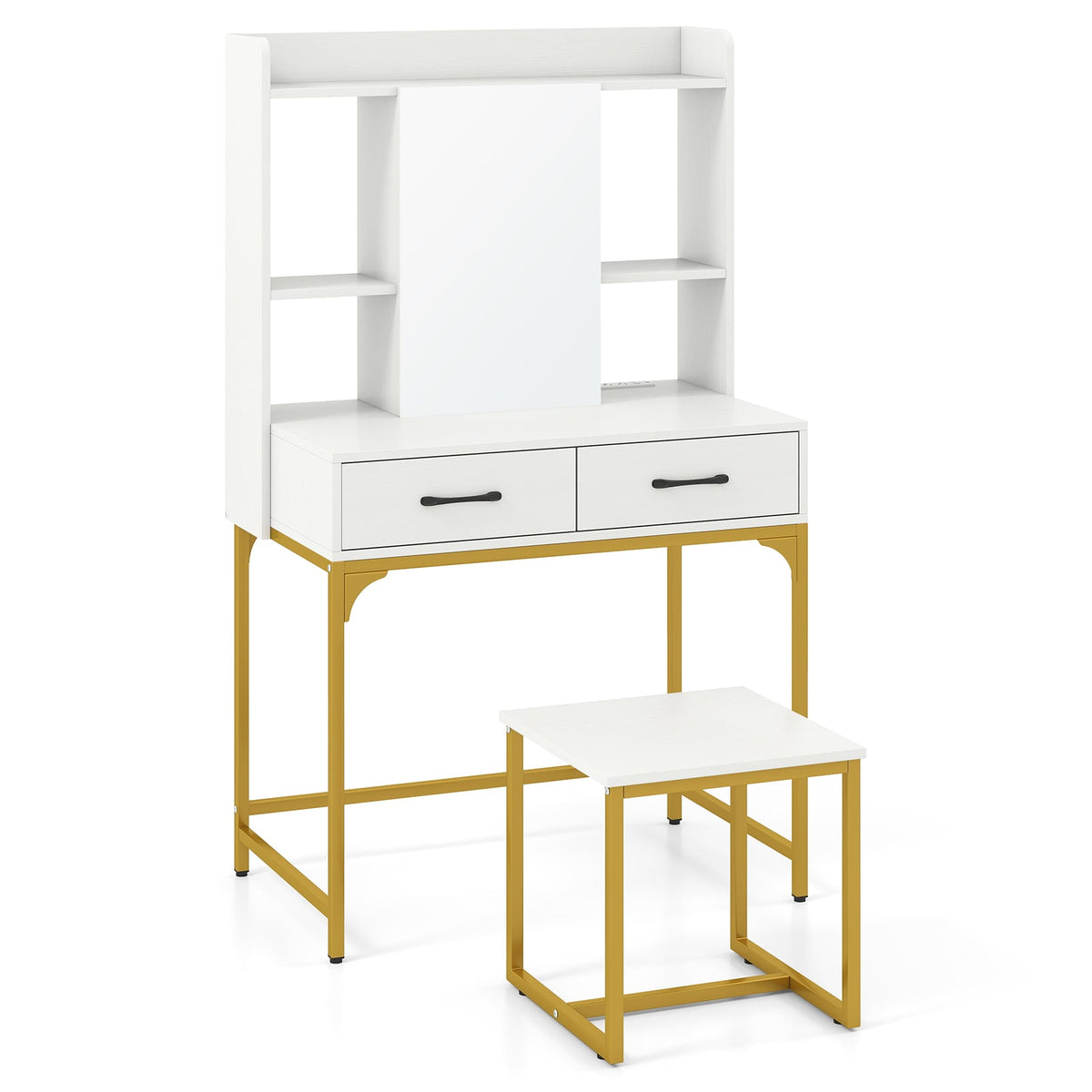 Vanity Desk with Storage Drawers and Charging Station-White-Makeup Vanities-DECOROLALA