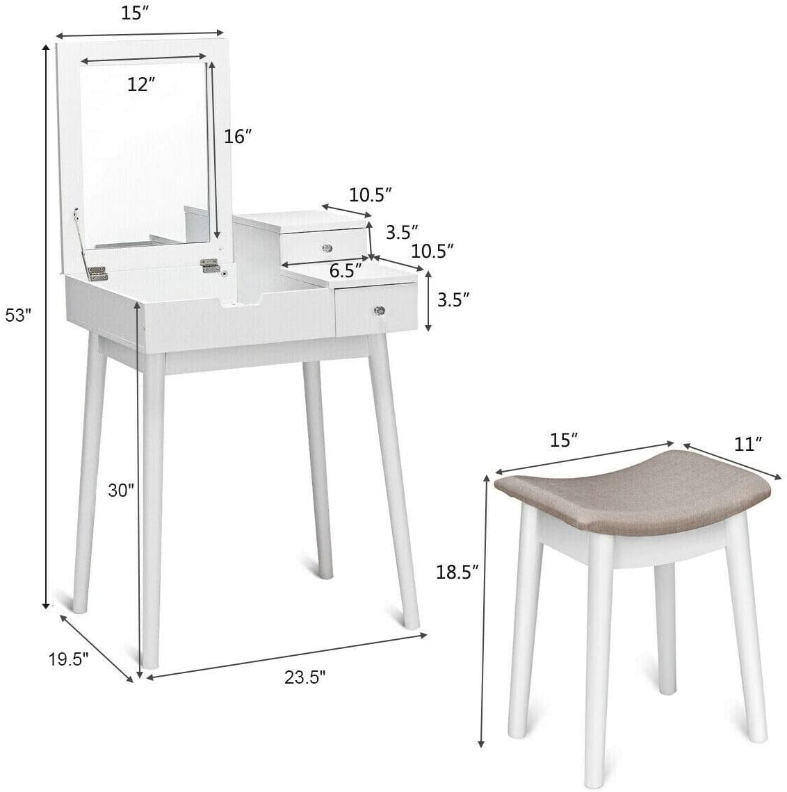 Vanity Dressing Table Set Flip Mirror Desk Furniture Stool-Makeup Vanities-DECOROLALA