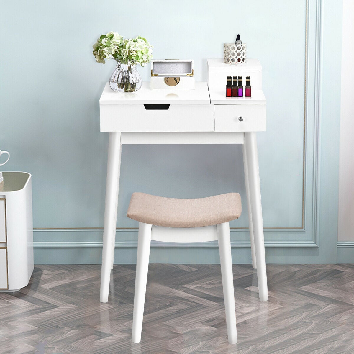 Vanity Dressing Table Set Flip Mirror Desk Furniture Stool-Makeup Vanities-DECOROLALA