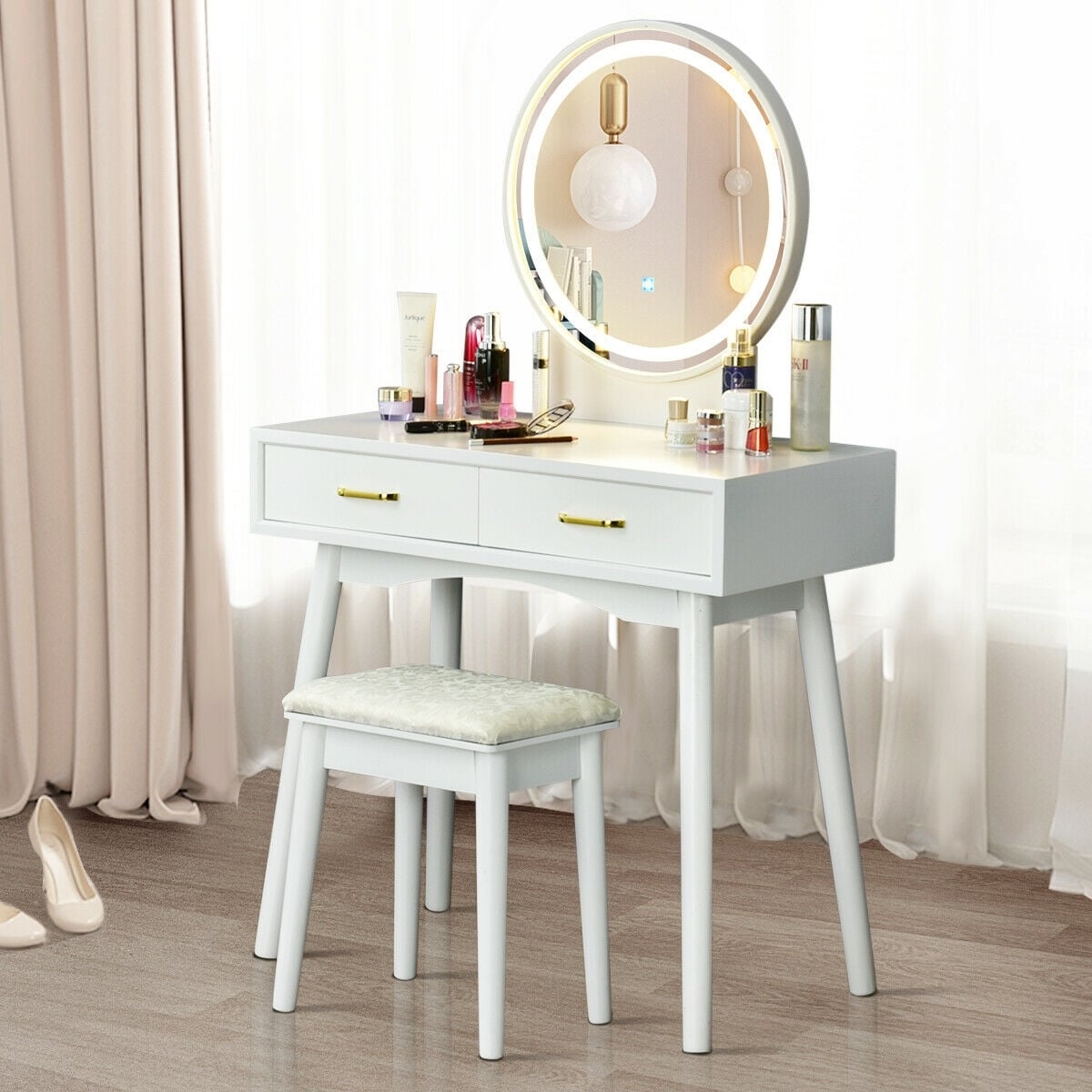 Vanity Dressing Table Set with 3 Lighting Modes-Makeup Vanities-DECOROLALA