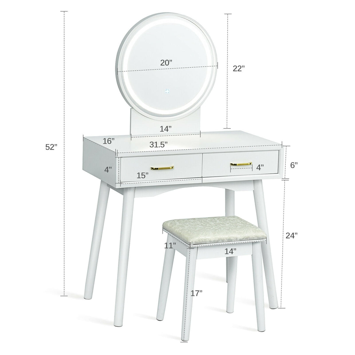 Vanity Dressing Table Set with 3 Lighting Modes-Makeup Vanities-DECOROLALA