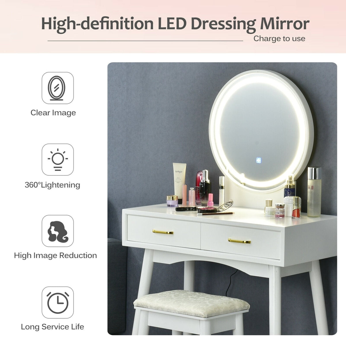 Vanity Dressing Table Set with 3 Lighting Modes-Makeup Vanities-DECOROLALA