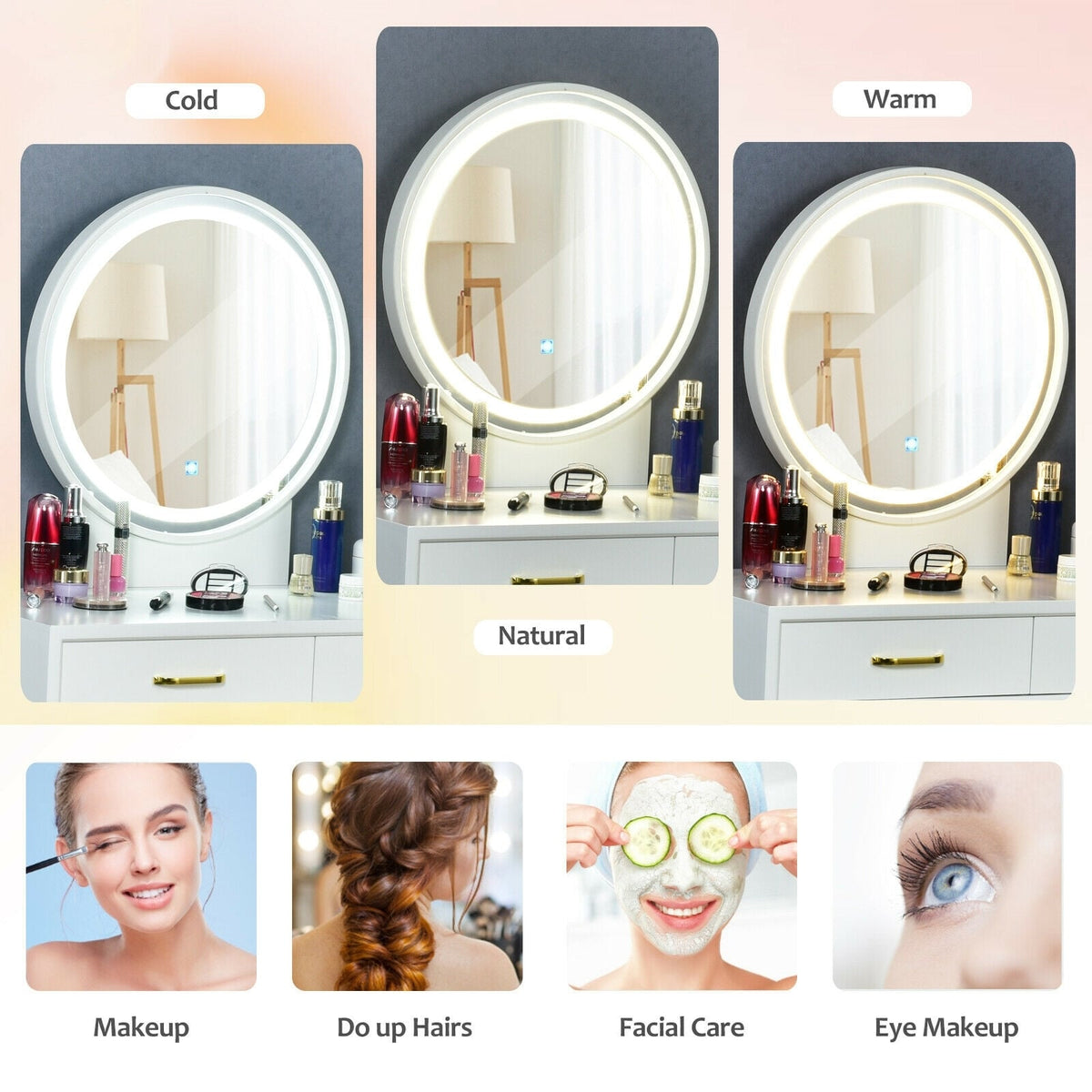 Vanity Dressing Table Set with 3 Lighting Modes-Makeup Vanities-DECOROLALA