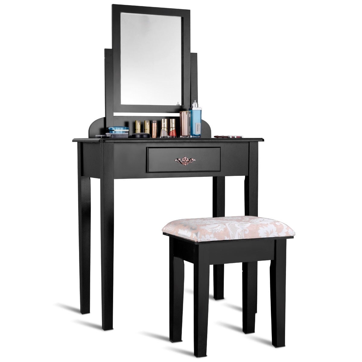 Vanity Dressing Table Stool Set with Large Makeup Mirror-Makeup Vanities-DECOROLALA