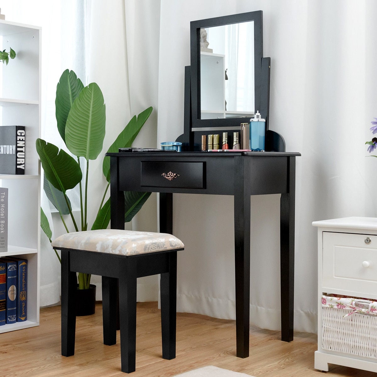 Vanity Dressing Table Stool Set with Large Makeup Mirror-Makeup Vanities-DECOROLALA