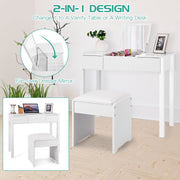 Vanity Makeup Dressing Table Set with Flip Top Mirror and Cushioned Stool-White-Makeup Vanities-DECOROLALA
