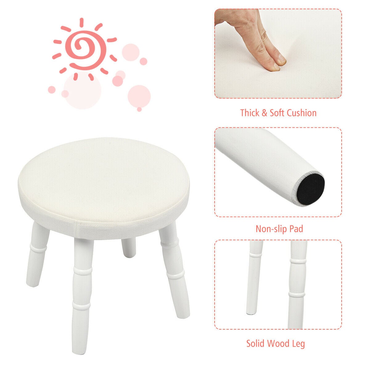 Vanity Makeup Table & Chair Set Make Up Stool-White-Kids Vanities-DECOROLALA