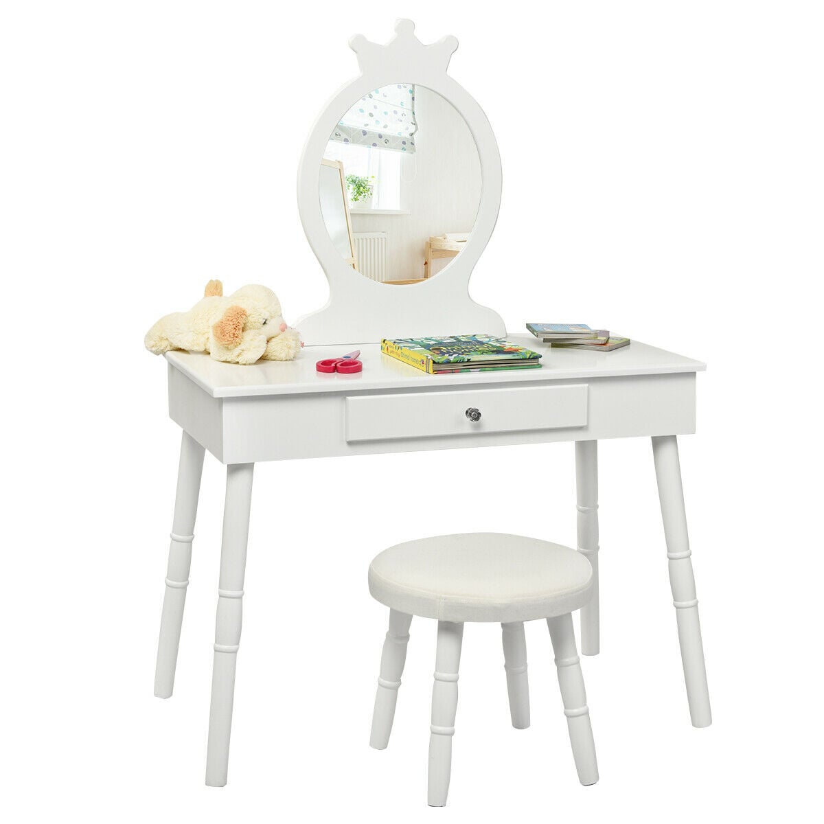Vanity Makeup Table & Chair Set Make Up Stool-White-Kids Vanities-DECOROLALA