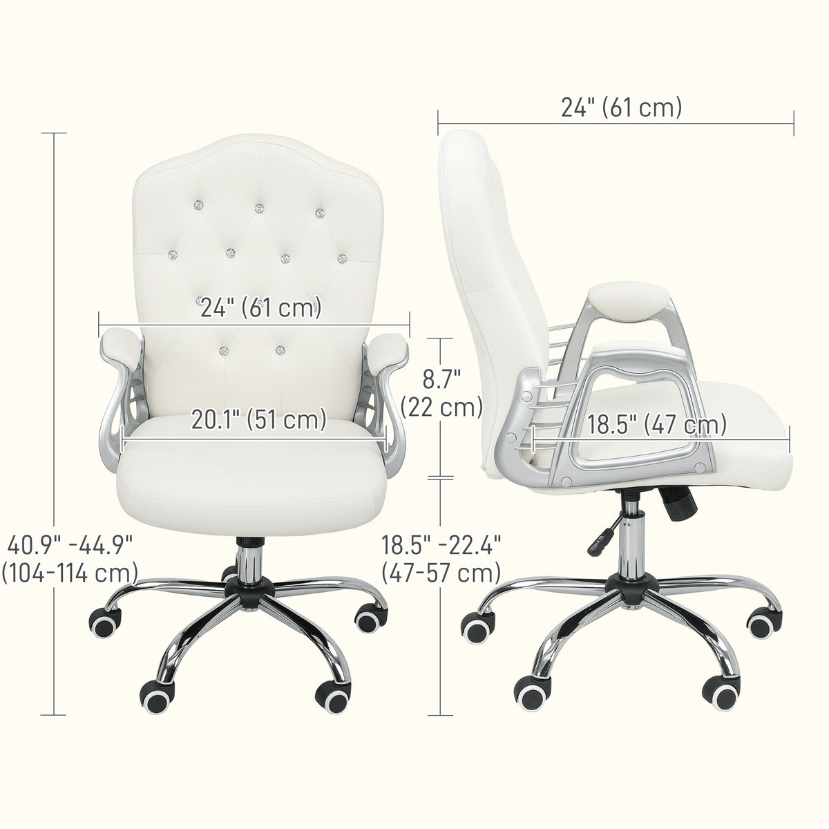 Vanity Office Chair - Off-White Velvet Tufted Desk Chair-Office Products > Office Furniture > Office Chairs > Task Chairs-DECOROLALA
