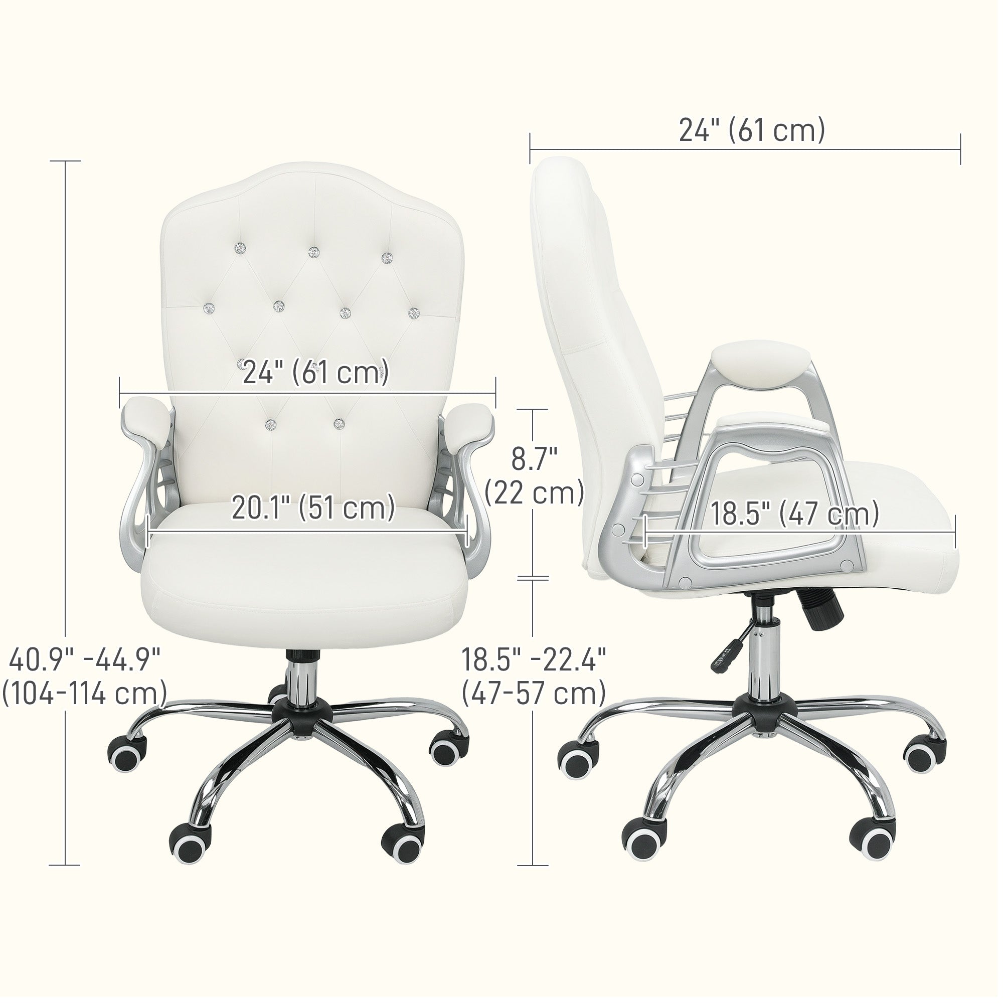 Vanity Office Chair - Off-White Velvet Tufted Desk Chair-Office Products > Office Furniture > Office Chairs > Task Chairs-DECOROLALA