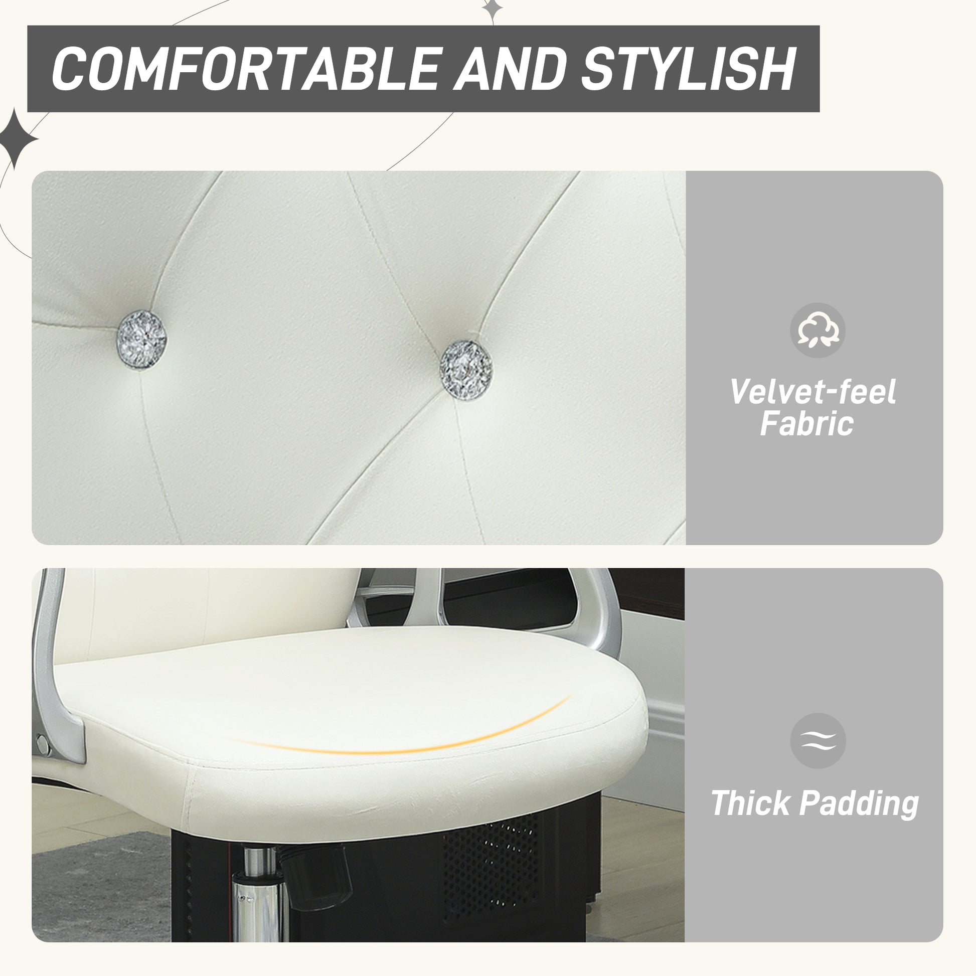 Vanity Office Chair - Off-White Velvet Tufted Desk Chair-Office Products > Office Furniture > Office Chairs > Task Chairs-DECOROLALA