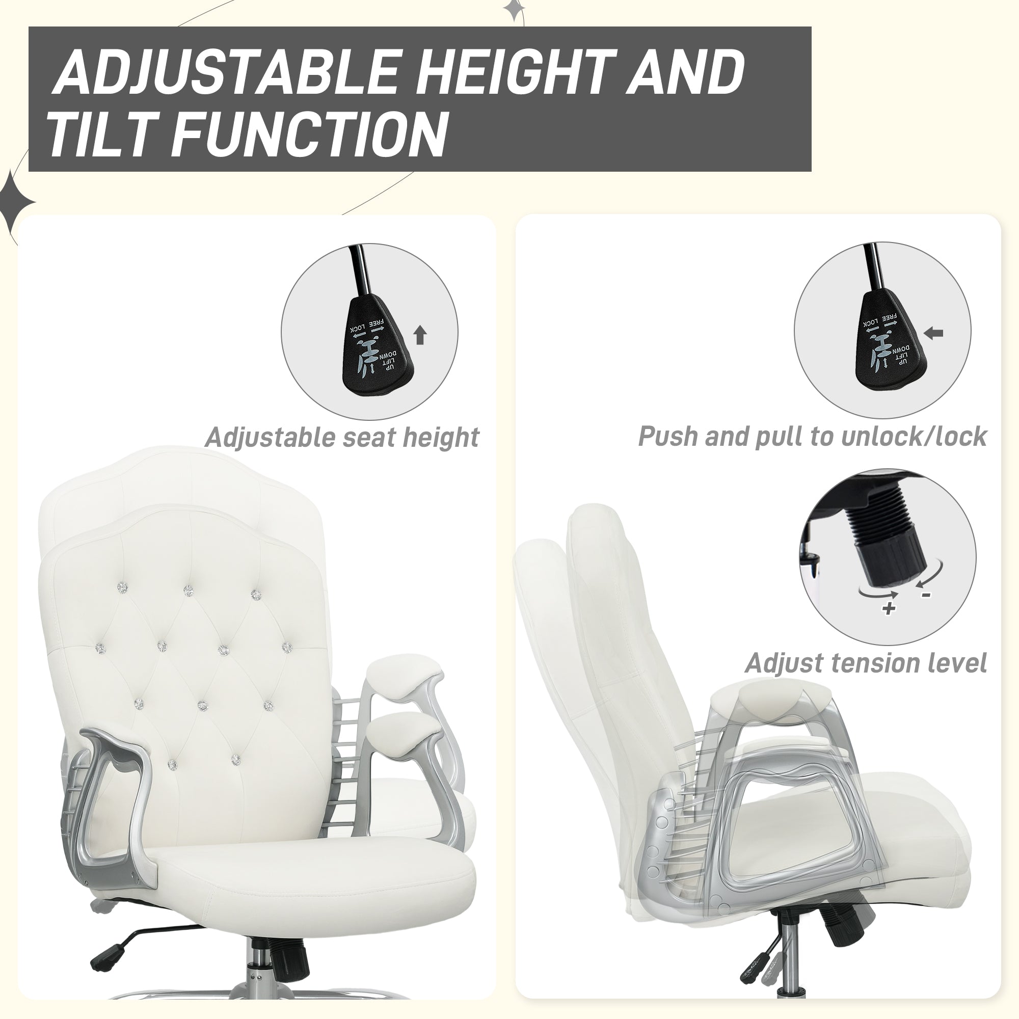 Vanity Office Chair - Off-White Velvet Tufted Desk Chair-Office Products > Office Furniture > Office Chairs > Task Chairs-DECOROLALA