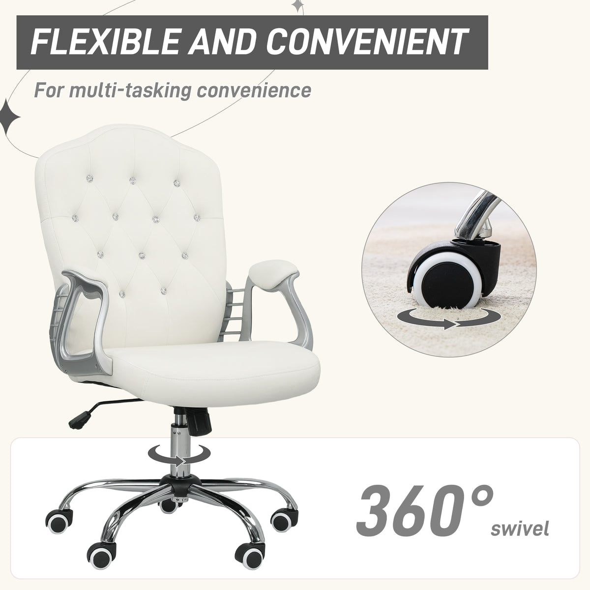 Vanity Office Chair - Off-White Velvet Tufted Desk Chair-Office Products > Office Furniture > Office Chairs > Task Chairs-DECOROLALA