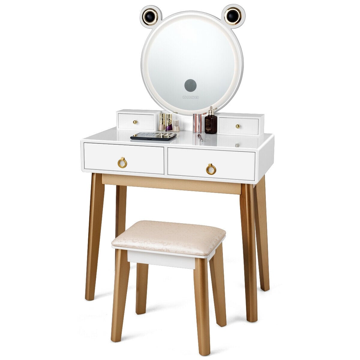 Vanity Set with 3-Color Lighted Touch Screen Dimming Mirror and 4 Drawers-Makeup Vanities-DECOROLALA