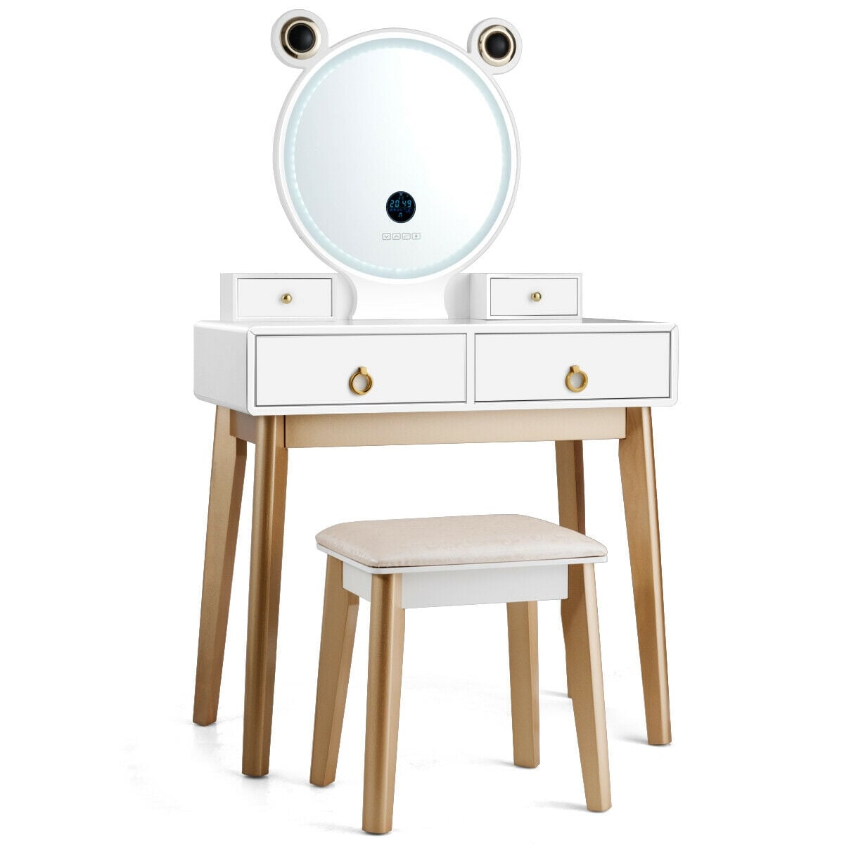 Vanity Set with 3-Color Lighted Touch Screen Dimming Mirror and 4 Drawers-Makeup Vanities-DECOROLALA