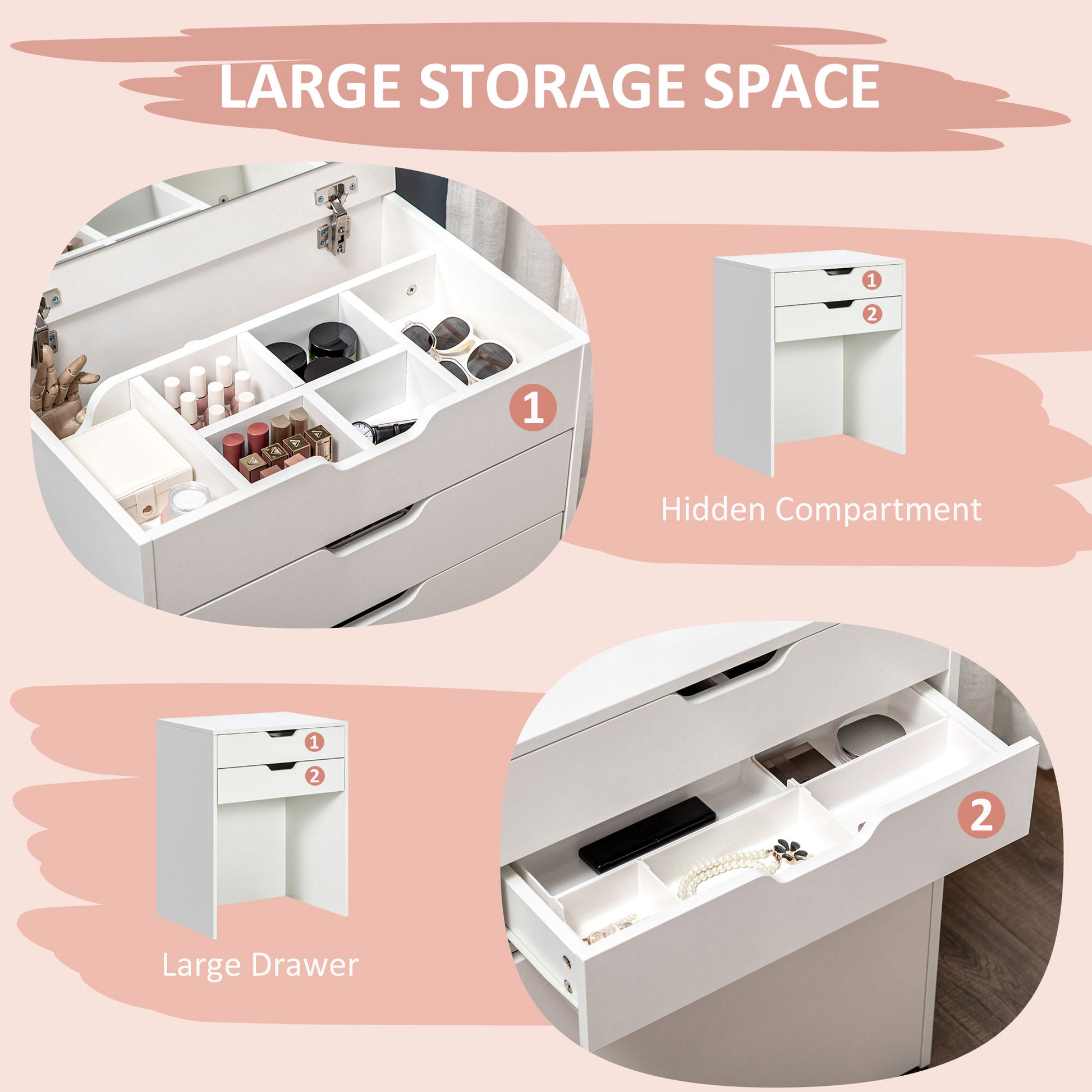 Vanity Set with Flip Top Mirror and Stool - White-DECOROLALA