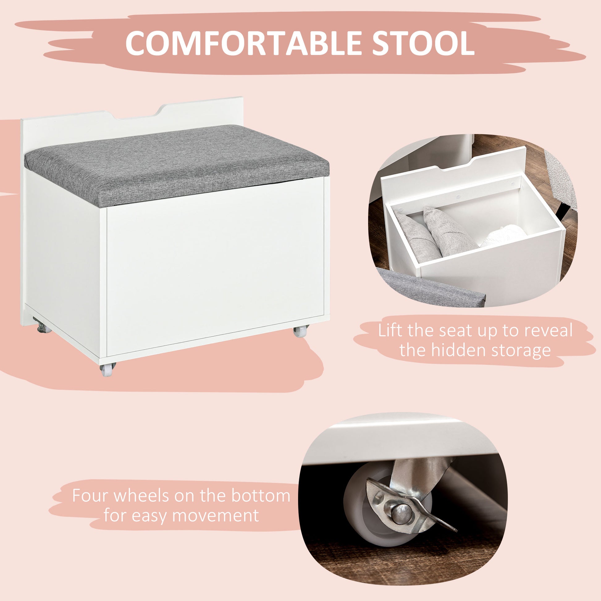 Vanity Set with Flip Top Mirror and Stool - White-DECOROLALA