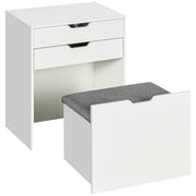 Vanity Set with Flip Top Mirror and Stool - White-DECOROLALA