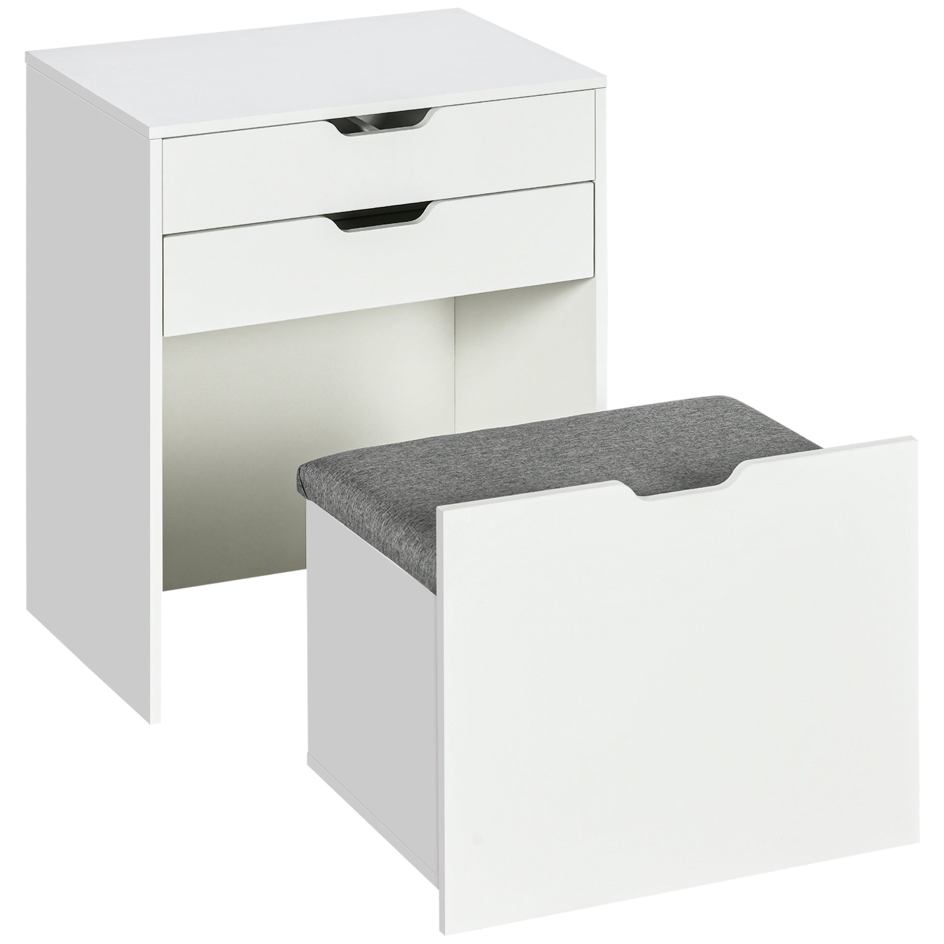 Vanity Set with Flip Top Mirror and Stool - White-DECOROLALA