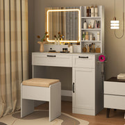 Vanity Set with Mirror and 3 Lighting Modes and Adjustable Brightness-White-Makeup Vanities-DECOROLALA