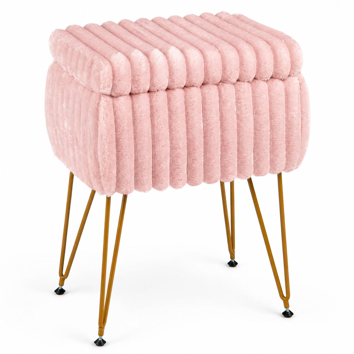 Vanity Stool with Storage and Reversible Lid Faux Fur Upholstered Ottoman-Pink-Makeup Vanities-DECOROLALA