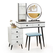 Vanity Table Set with 3-Color Lighted Mirror and Cushioned Stool-White-Makeup Vanities-DECOROLALA