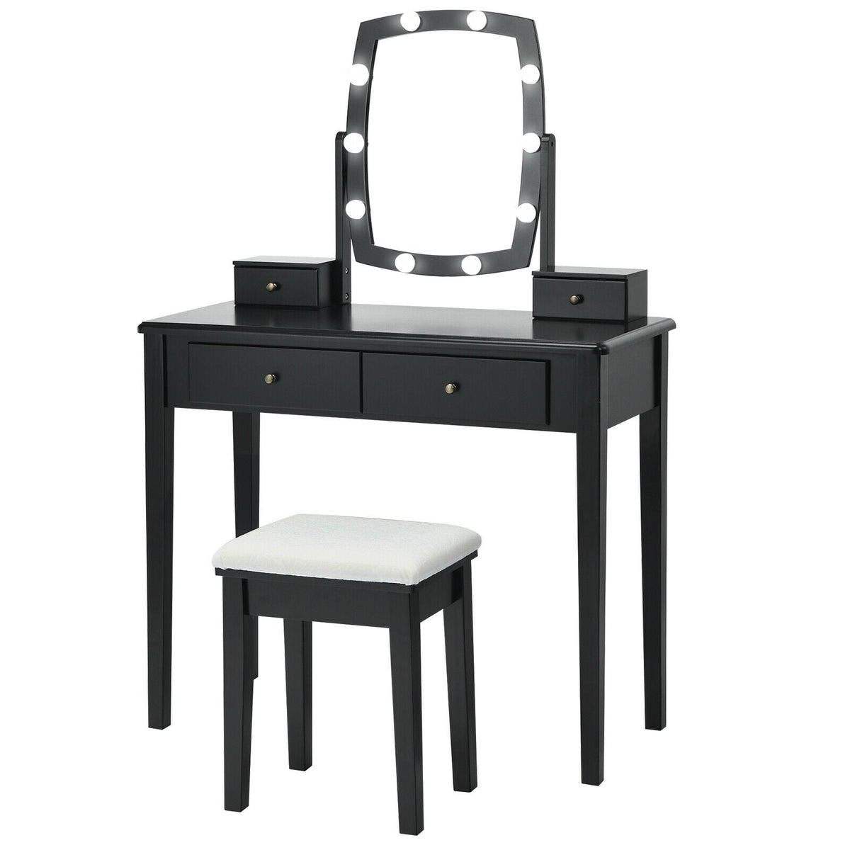Vanity Table Set with Lighted Mirror for Bedroom and Dressing Room-Black-Makeup Vanities-DECOROLALA
