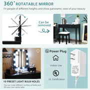 Vanity Table Set with Lighted Mirror for Bedroom and Dressing Room-Black-Makeup Vanities-DECOROLALA