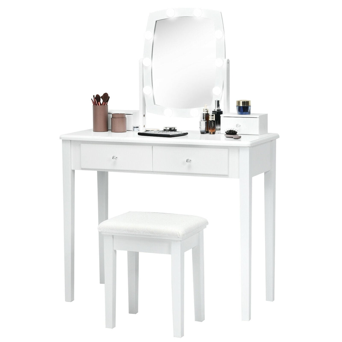 Vanity Table Set with Lighted Mirror for Bedroom and Dressing Room-White-Makeup Vanities-DECOROLALA