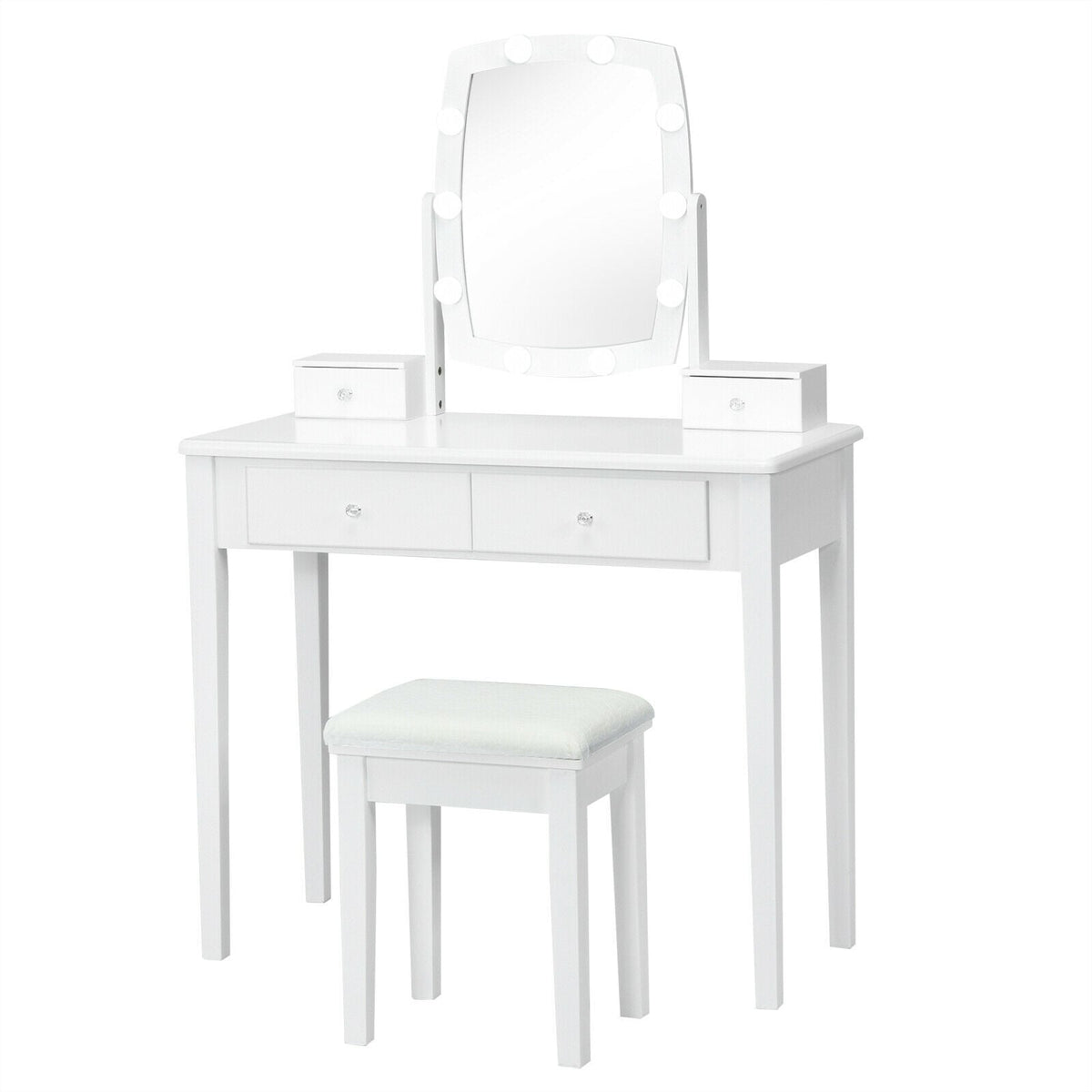 Vanity Table Set with Lighted Mirror for Bedroom and Dressing Room-White-Makeup Vanities-DECOROLALA