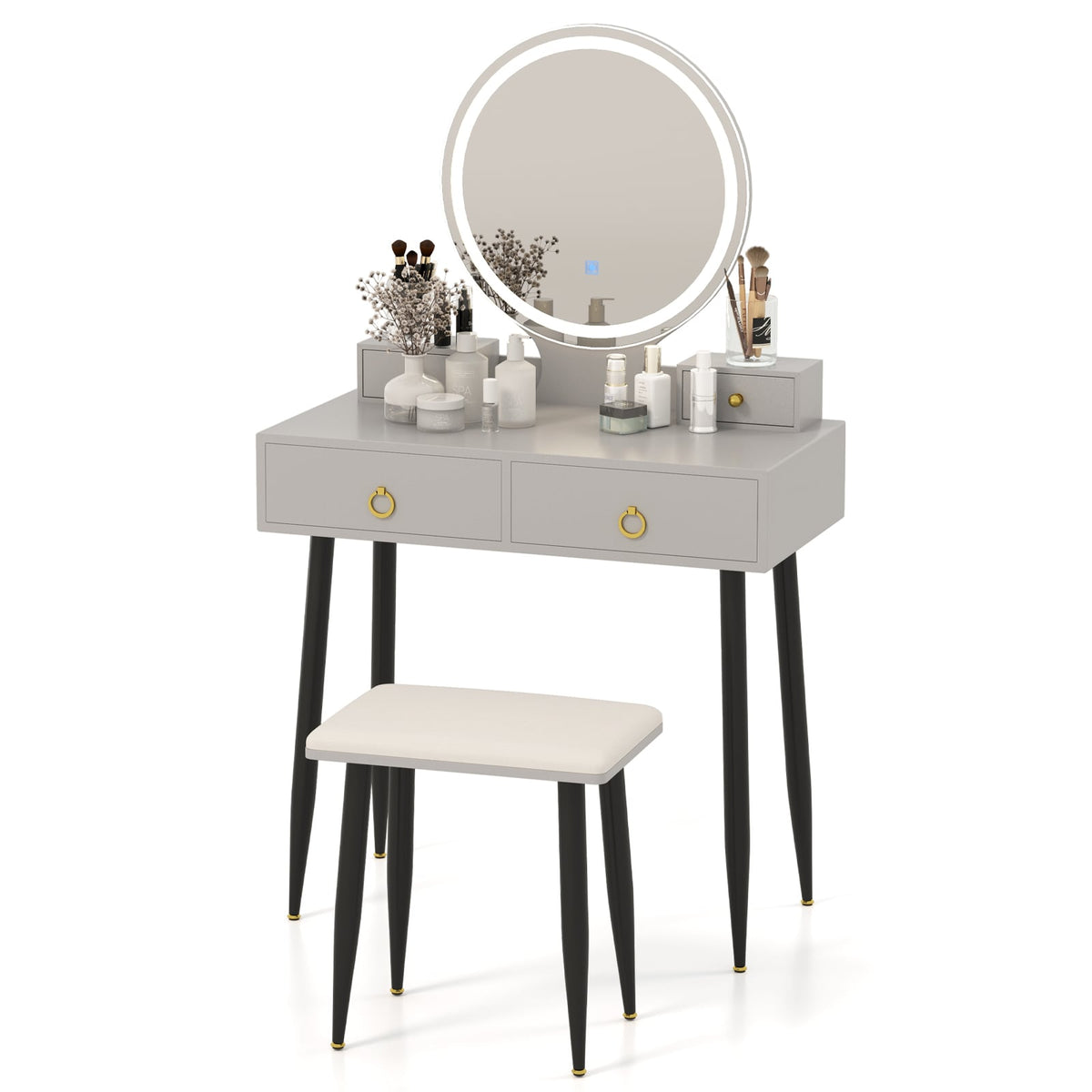 Vanity Table Set with Mirror-Gray-Makeup Vanities-DECOROLALA