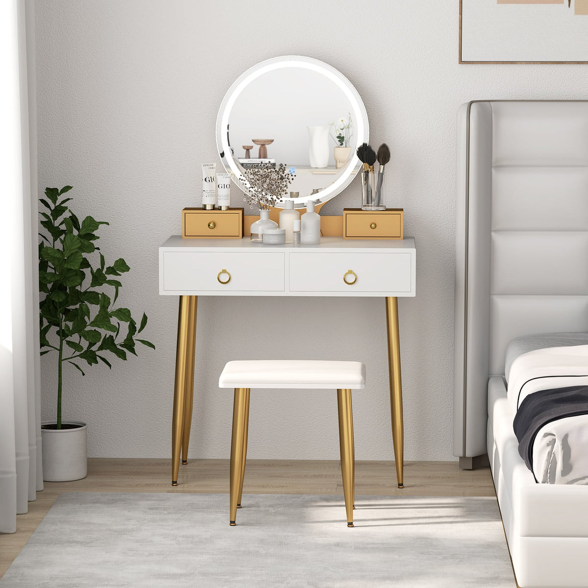 Vanity Table Set with Mirror-White-Makeup Vanities-DECOROLALA