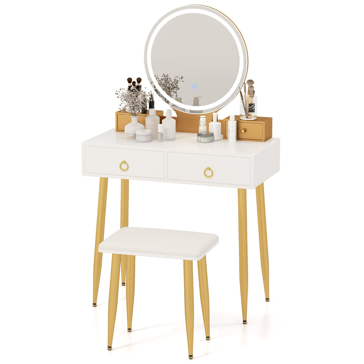 Vanity Table Set with Mirror-White-Makeup Vanities-DECOROLALA
