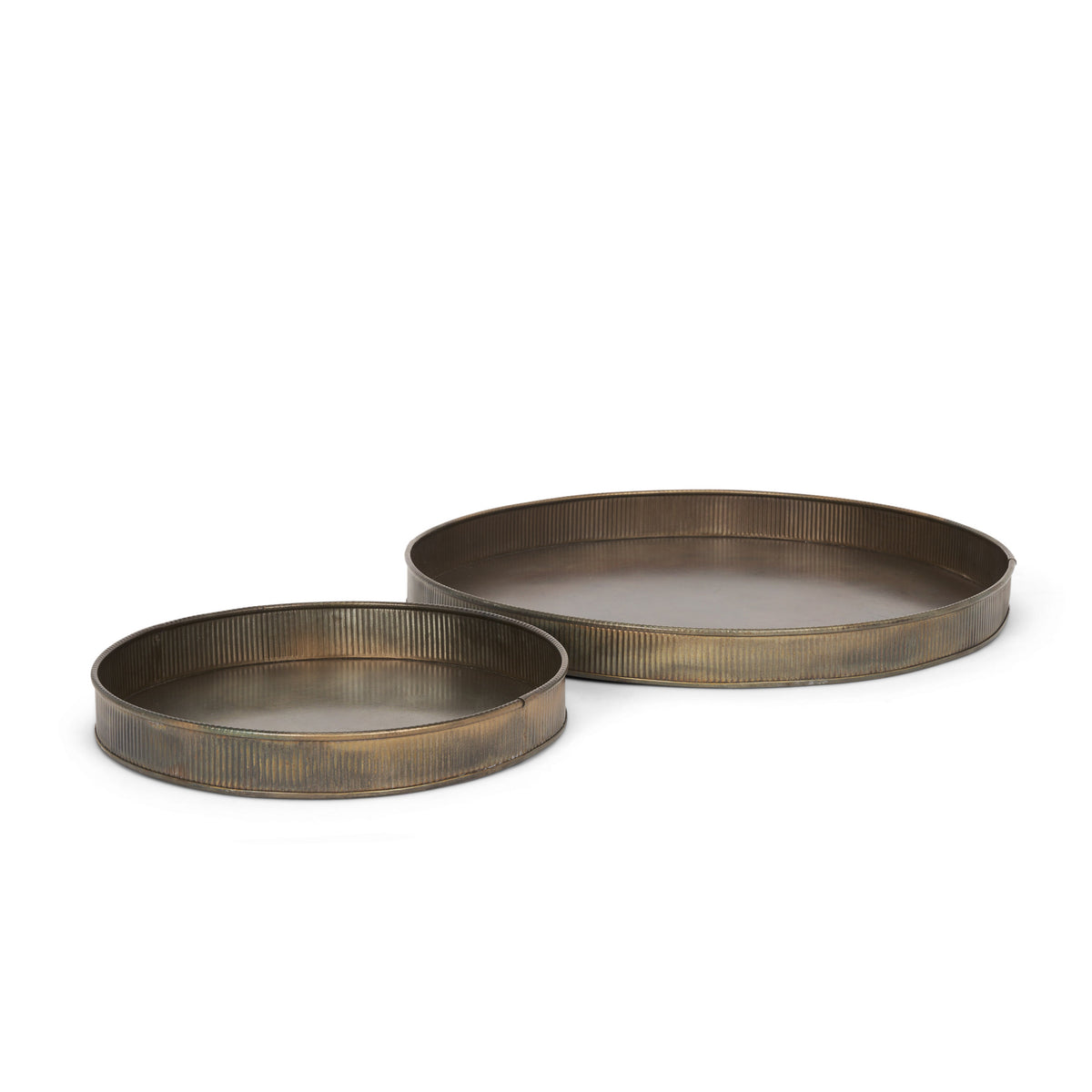 Varun Round Antiqued Brass Metal Tray - Set of 2-Decorative Trays-DECOROLALA