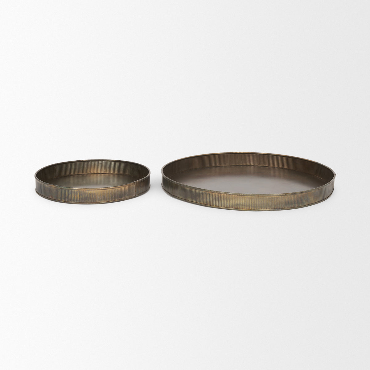 Varun Round Antiqued Brass Metal Tray (Set of 2)-Trays-DECOROLALA