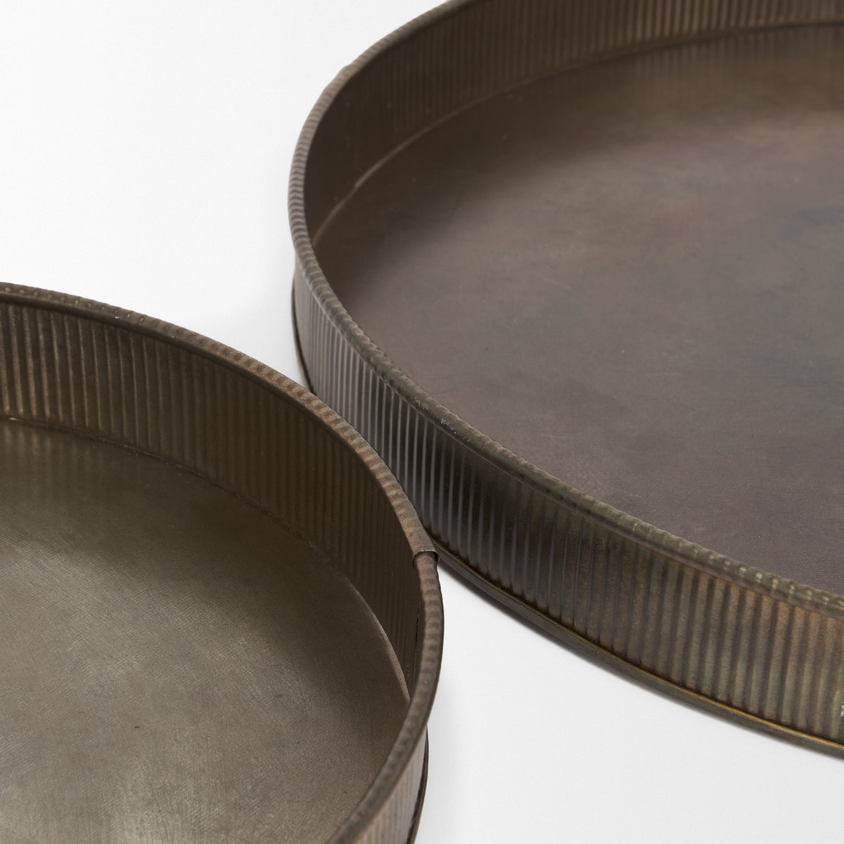 Varun Round Antiqued Brass Metal Tray (Set of 2)-Trays-DECOROLALA