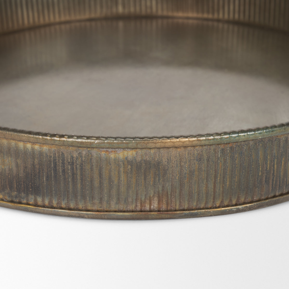 Varun Round Antiqued Brass Metal Tray (Set of 2)-Trays-DECOROLALA