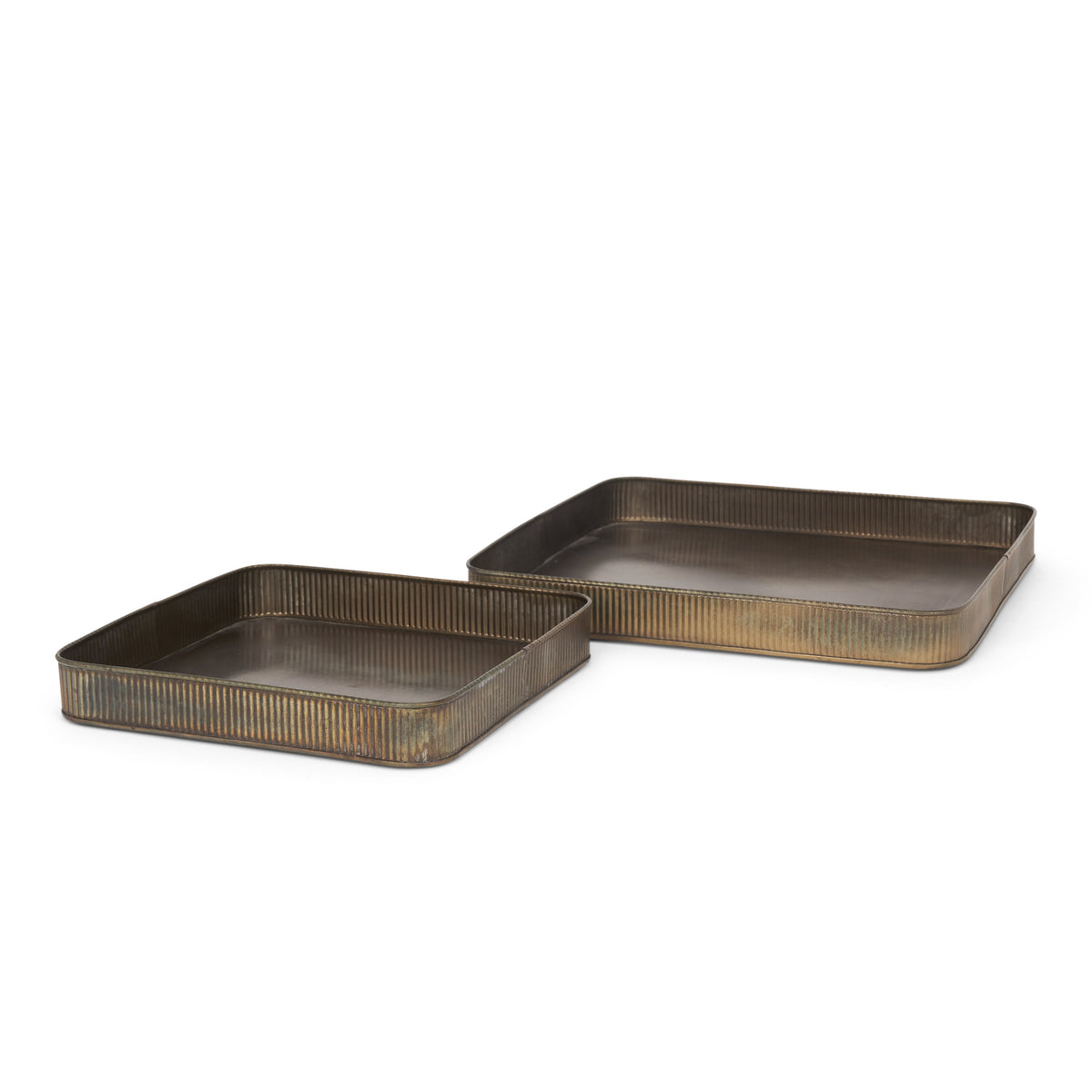 Varun Square Antiqued Brass Metal Tray (Set of 2)-Trays-DECOROLALA