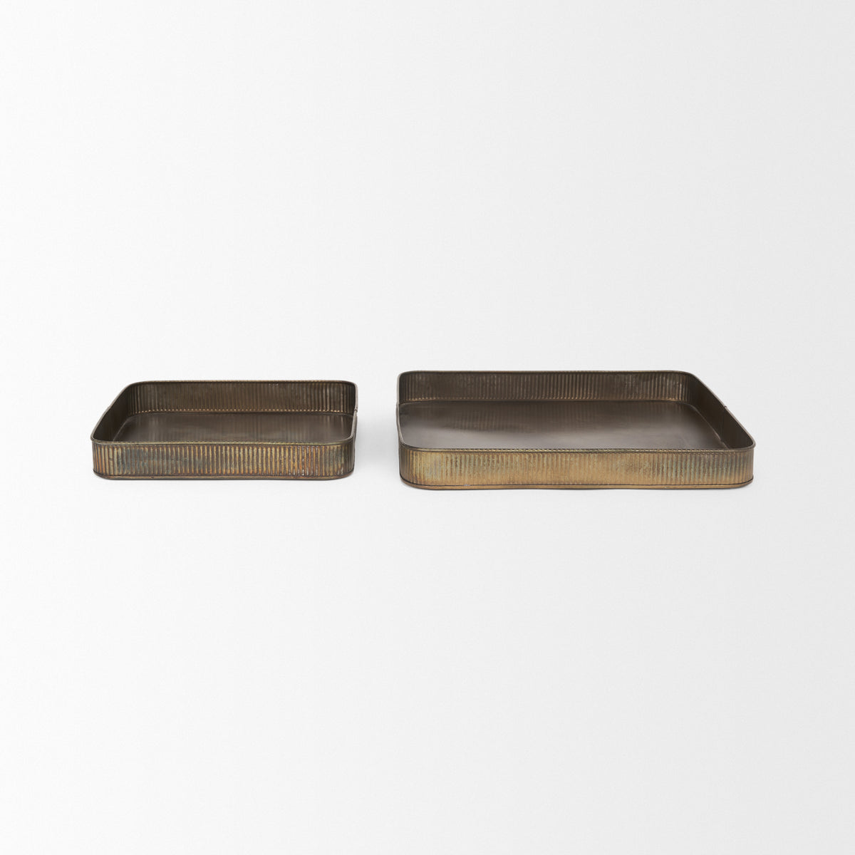 Varun Square Antiqued Brass Metal Tray (Set of 2)-Trays-DECOROLALA