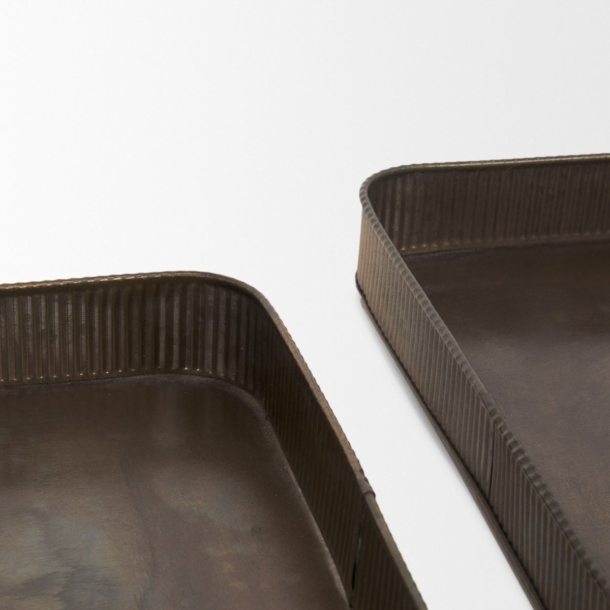 Varun Square Antiqued Brass Metal Tray (Set of 2)-Trays-DECOROLALA