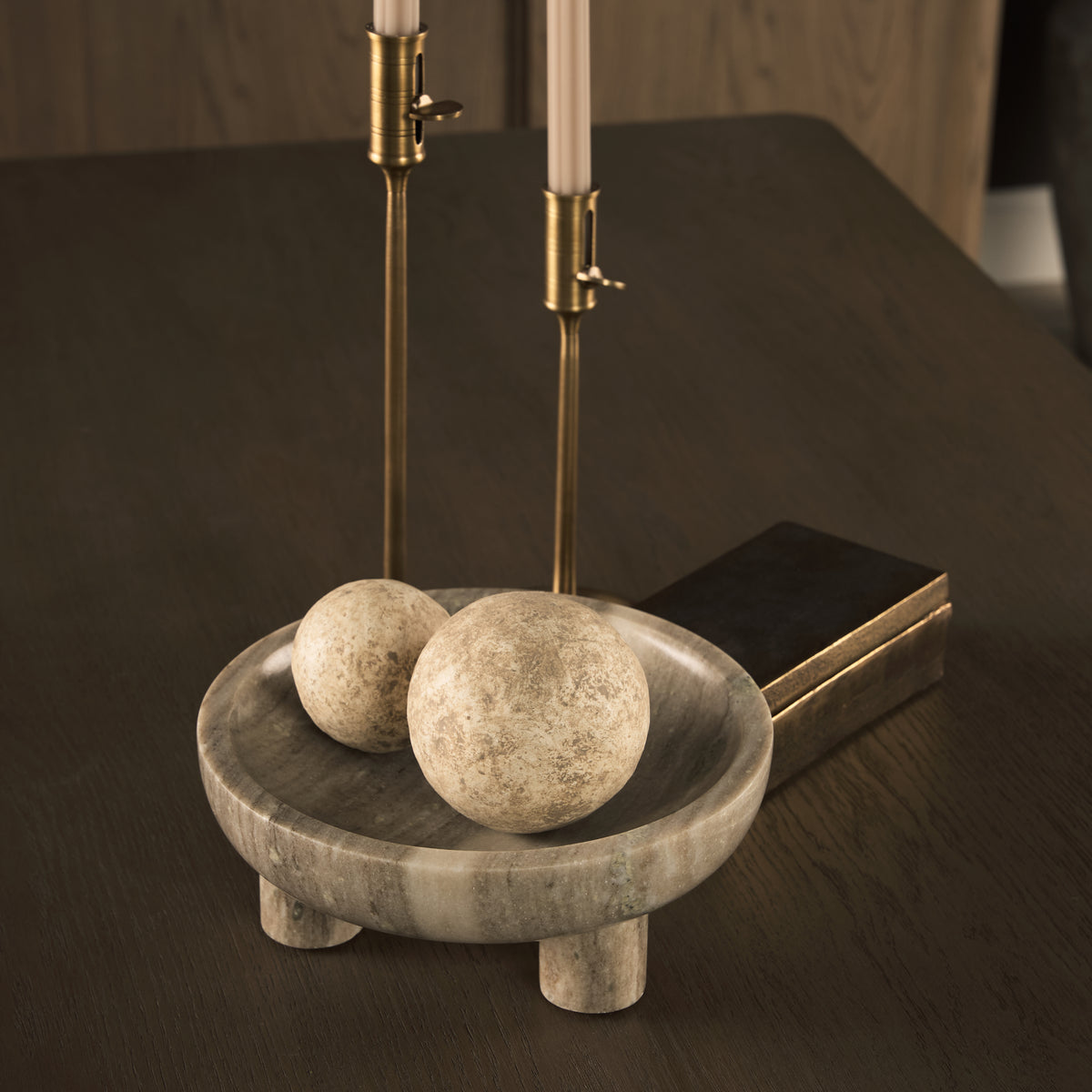 Vasca Gray Marble Decorative Pedestal Bowl-Bowls-DECOROLALA