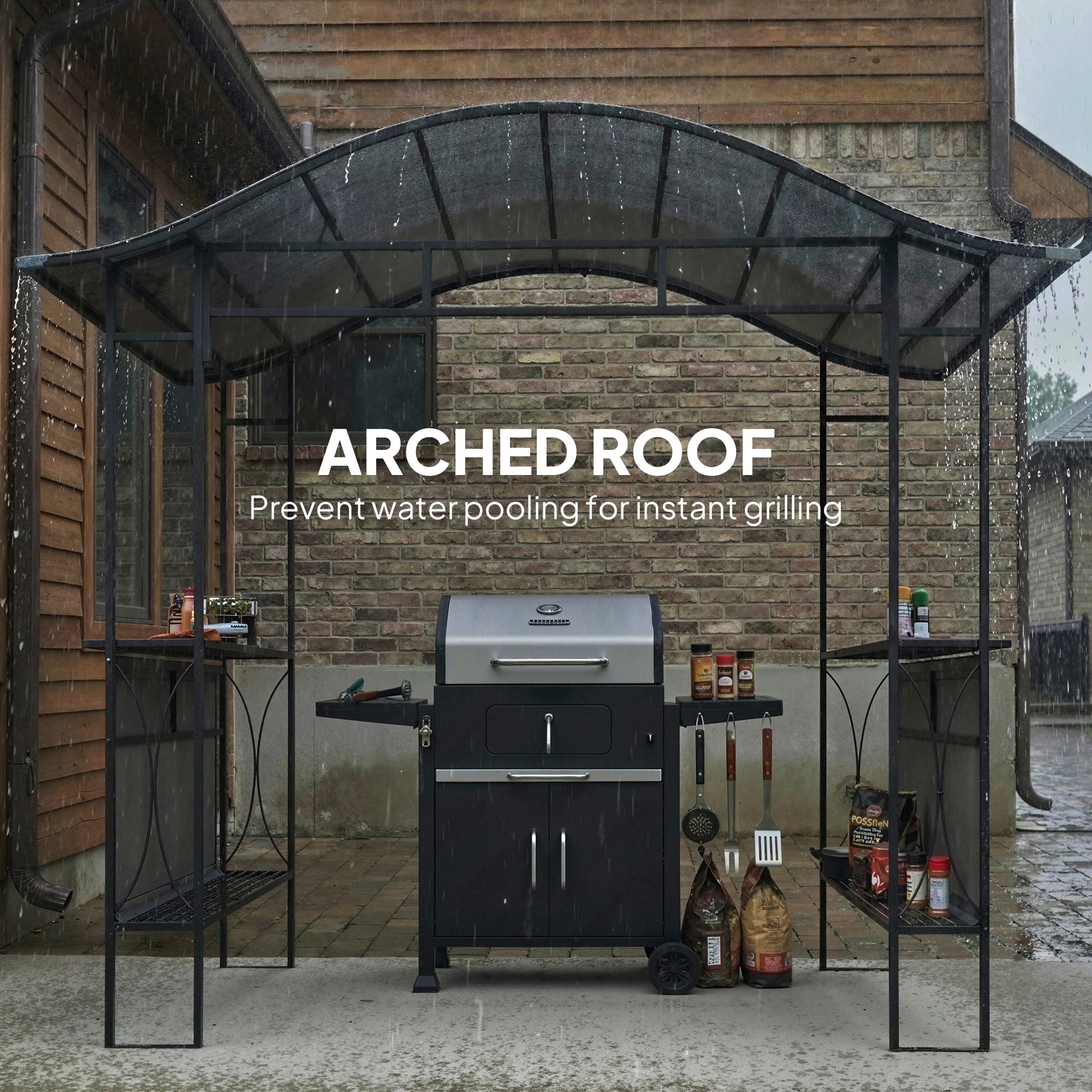 8' x 5' Grill Gazebo - Outdoor BBQ Shelter with Shelves, Dark Grey
